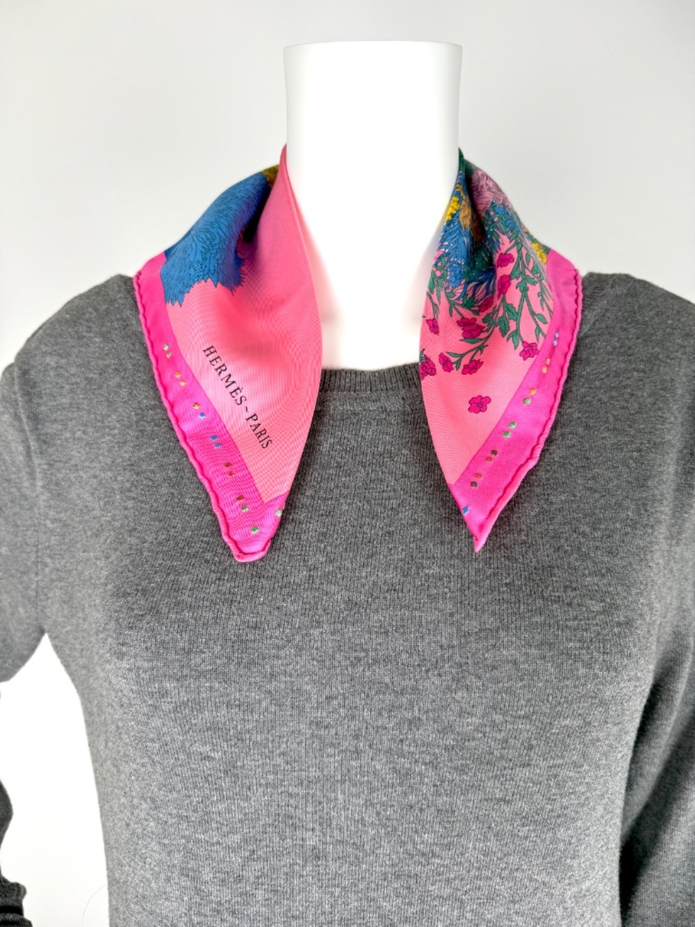 HERMES Robe Legere Embroidered Pink Blue Yellow Silk Square Scarf 45 - Picture 2 of 13